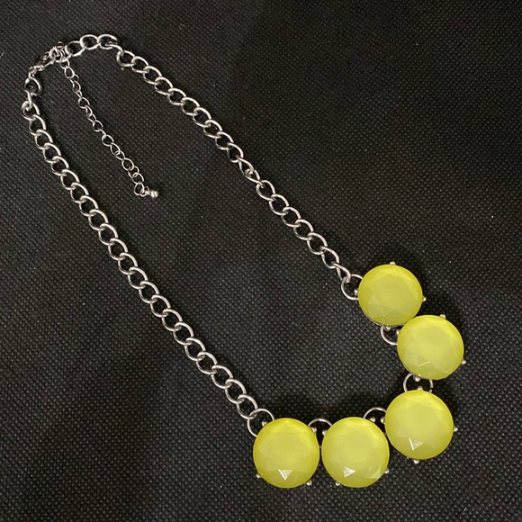 Vintage Acrylic yellow button beads with Silver tone necklace - Picture 2 of 4